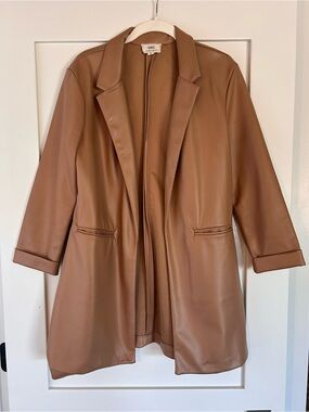 Tan Faux-Leather Long Blazer